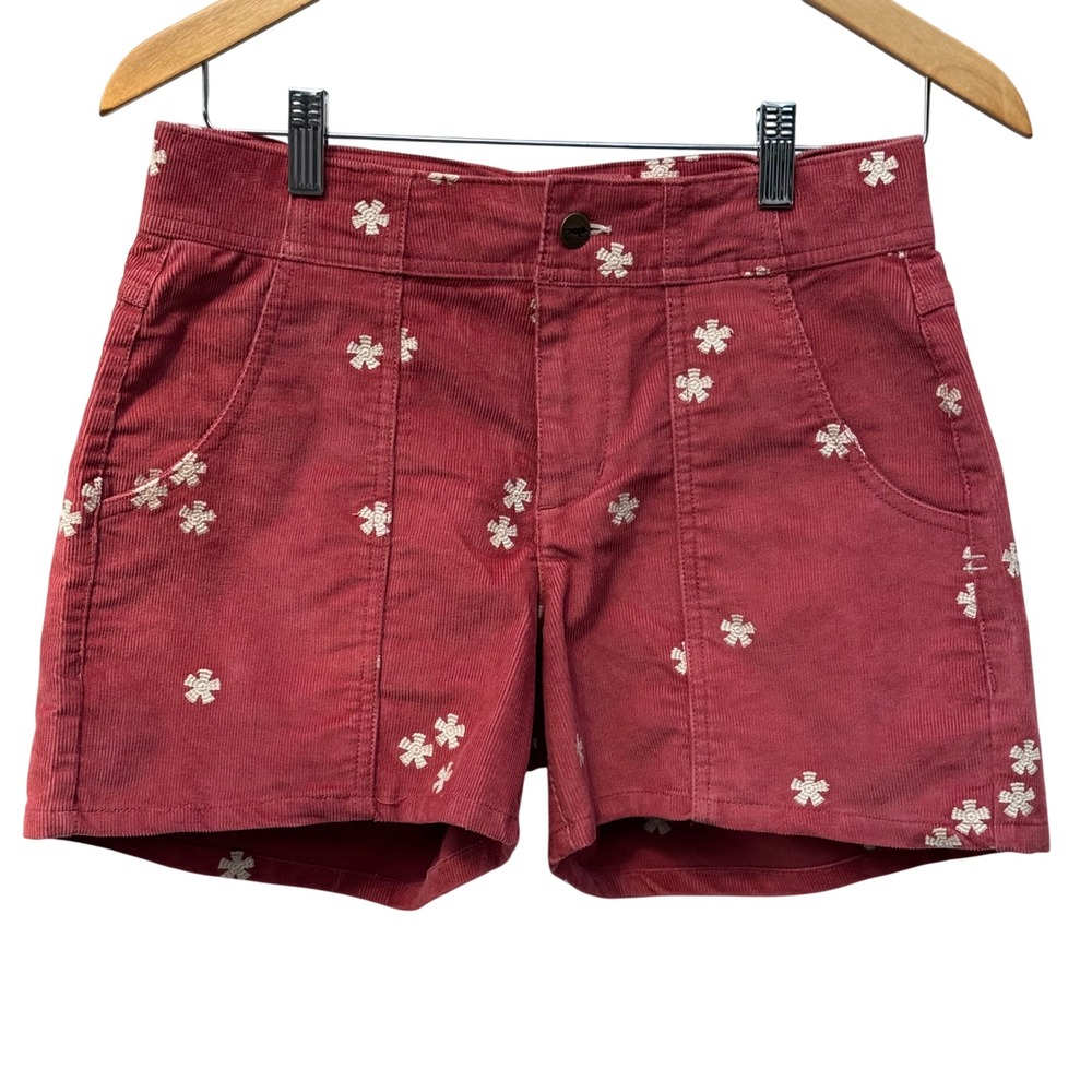 Toad & Co Corduroy Shorts Womens 2 Red Pink EUC Embroidered Floral Outdoor